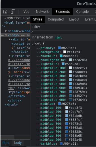 Devtools css variables